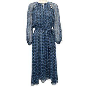 MISA Los Angeles Blue Valencia Tile Leila Midi Dress